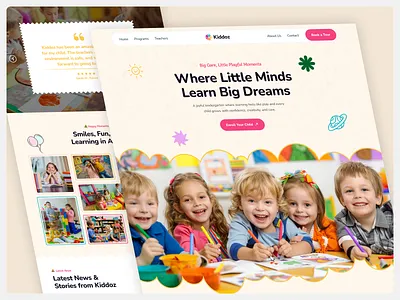 Kindergarten & Daycare Website Landing Page 3d animation daycare figma framer graphic design joyfullearning kindergarten kindergarten and daycare landing page popular ui ux web design