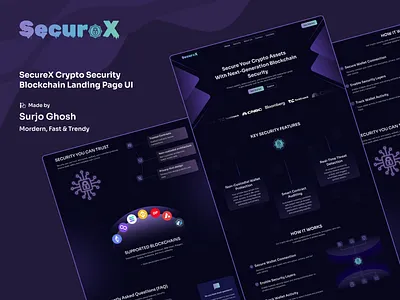 SecureX Crypto Security Blockchain Landing Page UI blockchain security crypto crypto landing page crypto wallet crypto website cryptocurrency cyber security website cybersecurity landing page saas landing page security platform ui design ux design web3 design