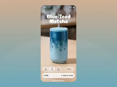 Café interactive menu app 3d animation buttons cafe ios kling liquid glass mobile app order ui