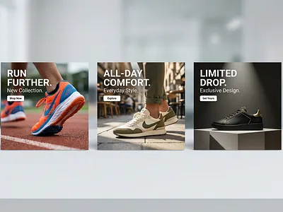 Product Story Cards,Footwear Collection UI Concept. branding card design ecommerce landing page minimal ui modern ui product design typography ui concept ui design visual design web design