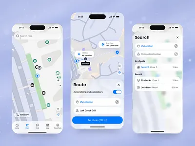 AI Flight Companion App UI ai airport app design design figma interface interface design ios map ui maps mobile mobile app navigation product design route transportation travel ui ux