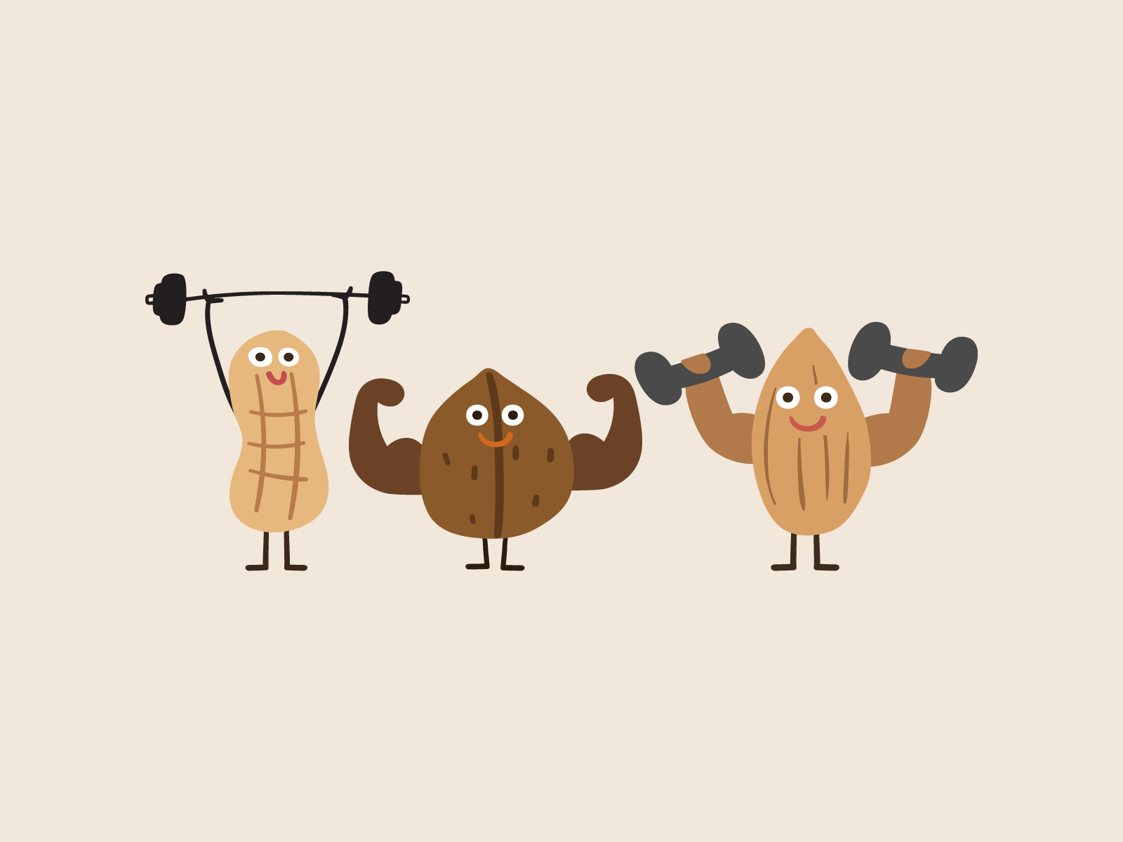 Strong Nuts branding character cute design fitness fun graphic design humor icon illustration logo mark mascot nut sport symbol