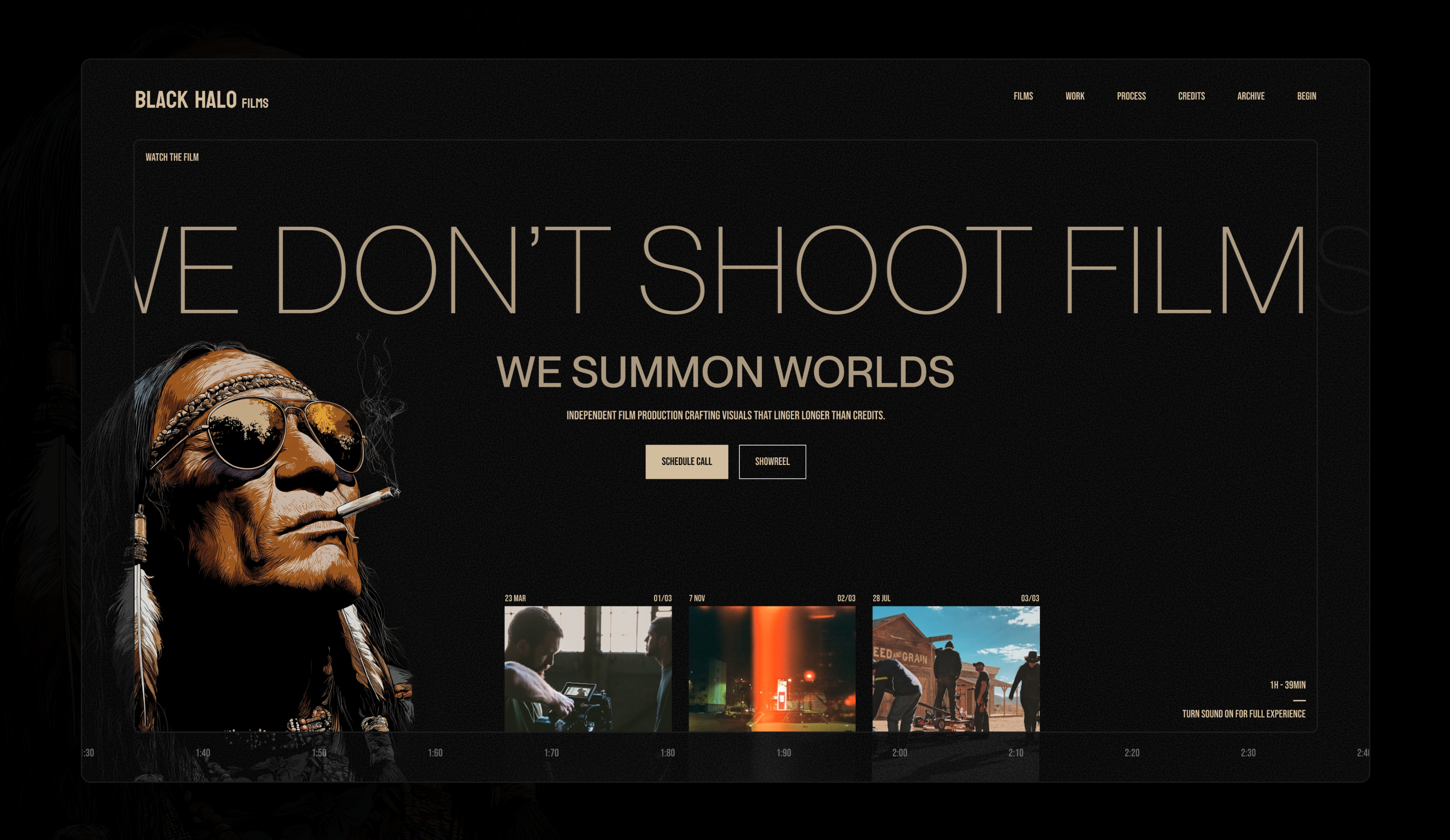 Black Halo Films — Cinematic Studio Website Design 3d illustration studio ui ux