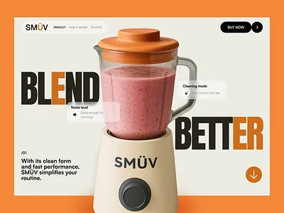 🍓 Web Design for smart kitchen device | Hyperactive appliance blender design device hero section hyperactive innovative kitchen landing page orange product design smart device tech technology ui user interface ux web design