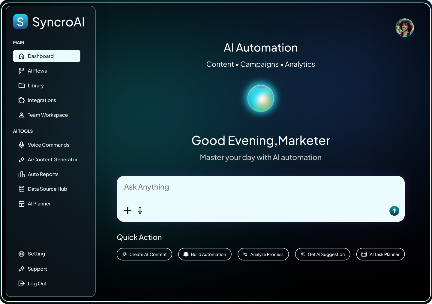 AI Content & Marketing Automation Dashboard design ai content dashboard ai market dashbord ai saas dashboard figma landing page saas dashbaord ui ui designer uiux uiux designer