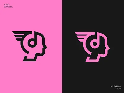 Audio Goddess audio branding female goddess head hifi high end logo monoline music note profile record speaker stereo symbol tone wing woman