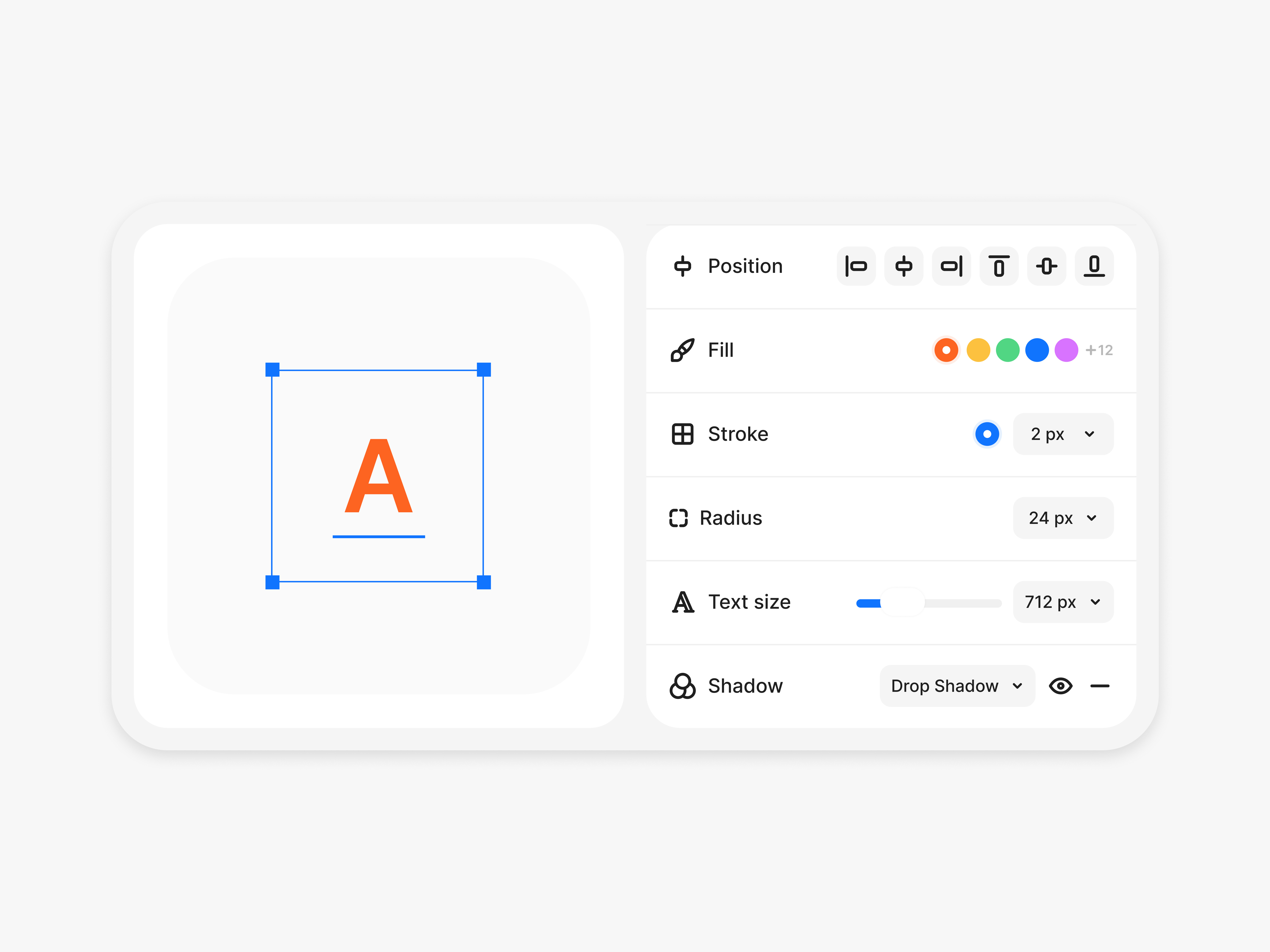UI Settings Panel — Typography & Style Control Widget align clean color component editor panel fill minimalist panel template position radius setting setting panel shadow stroke style style panel typography uidesign widget widget design