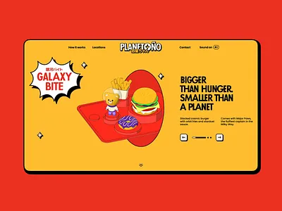 Planetono: Fast-Food Chain Website Hero Section 3d animation design design studio illustration motion graphics ui web website website design