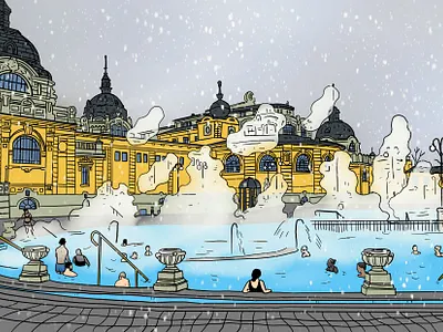 szechenyi baths budapest editorial illustration illustration lineart travel illustration