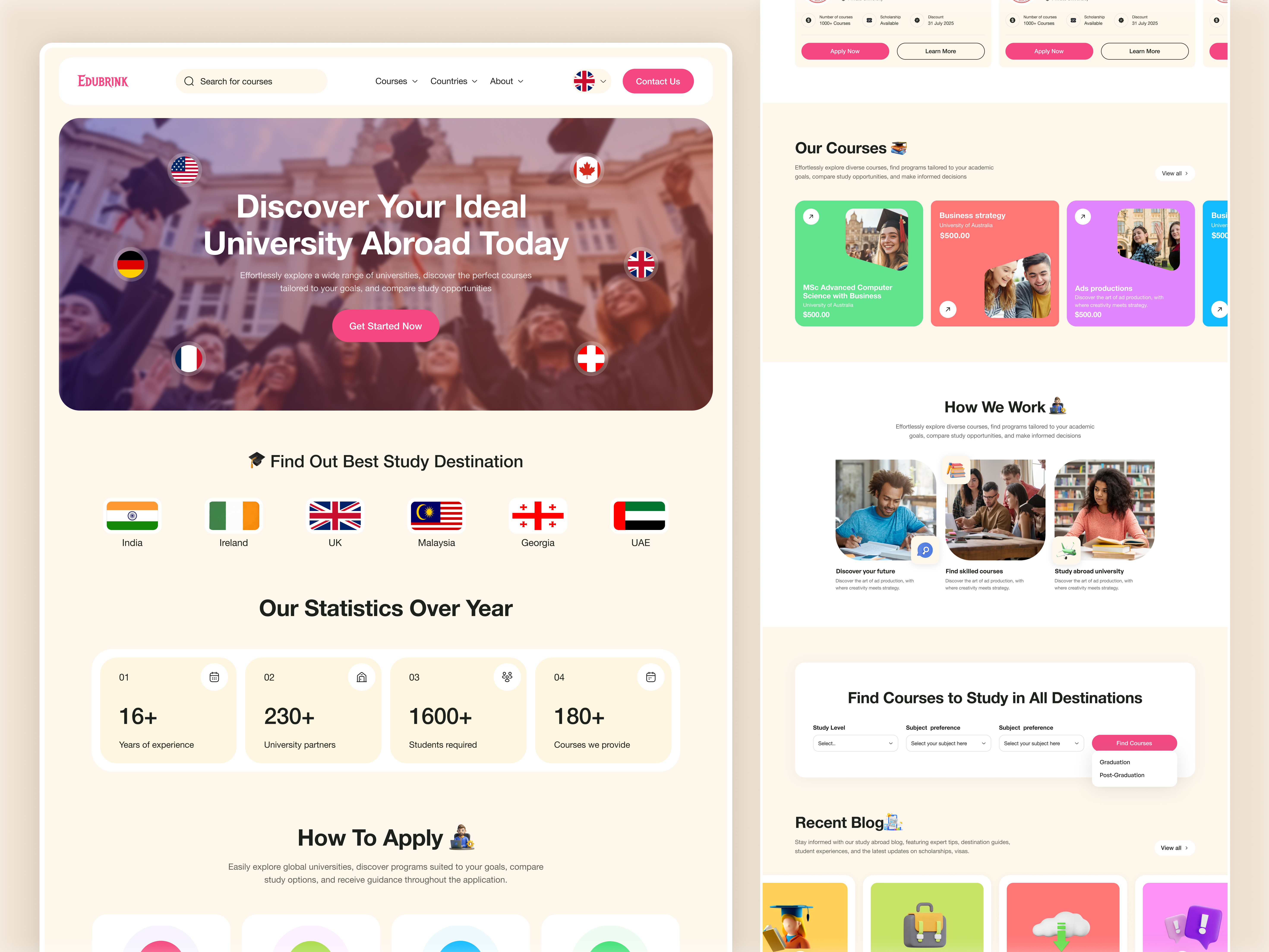 EduBrink - Educational Website Design class course course website e learning education education platform education website homepage landing page learning platform online class online course online school study ui ui ux design university website web web design website