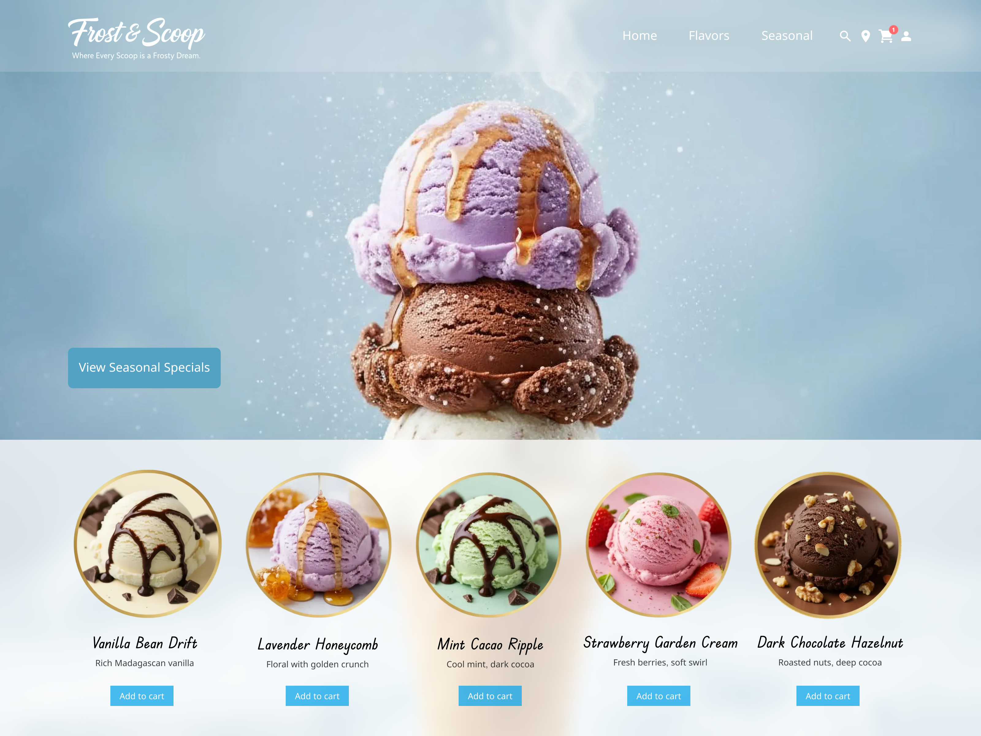 Frost & Scoop – Artisan Ice Cream Website Concept brand design ecommerce design food website ice cream ice cream brand landing page minimal ui modern web pastel design product design shop website ui ui design web design