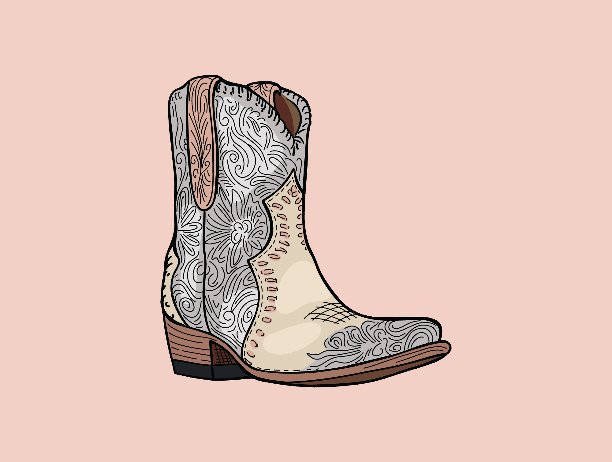 Allen's Boots Women's Cowgirl Boot allens austin boot boots country cowboy cowgirl drawing fresco illustration leather shoe south southern texas vector vector illustration western woman women