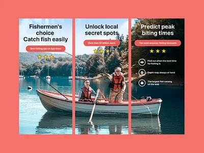 Screenshots for the fishing app figma fishing app ios app design mobile app design screenshots for appstore uxui design