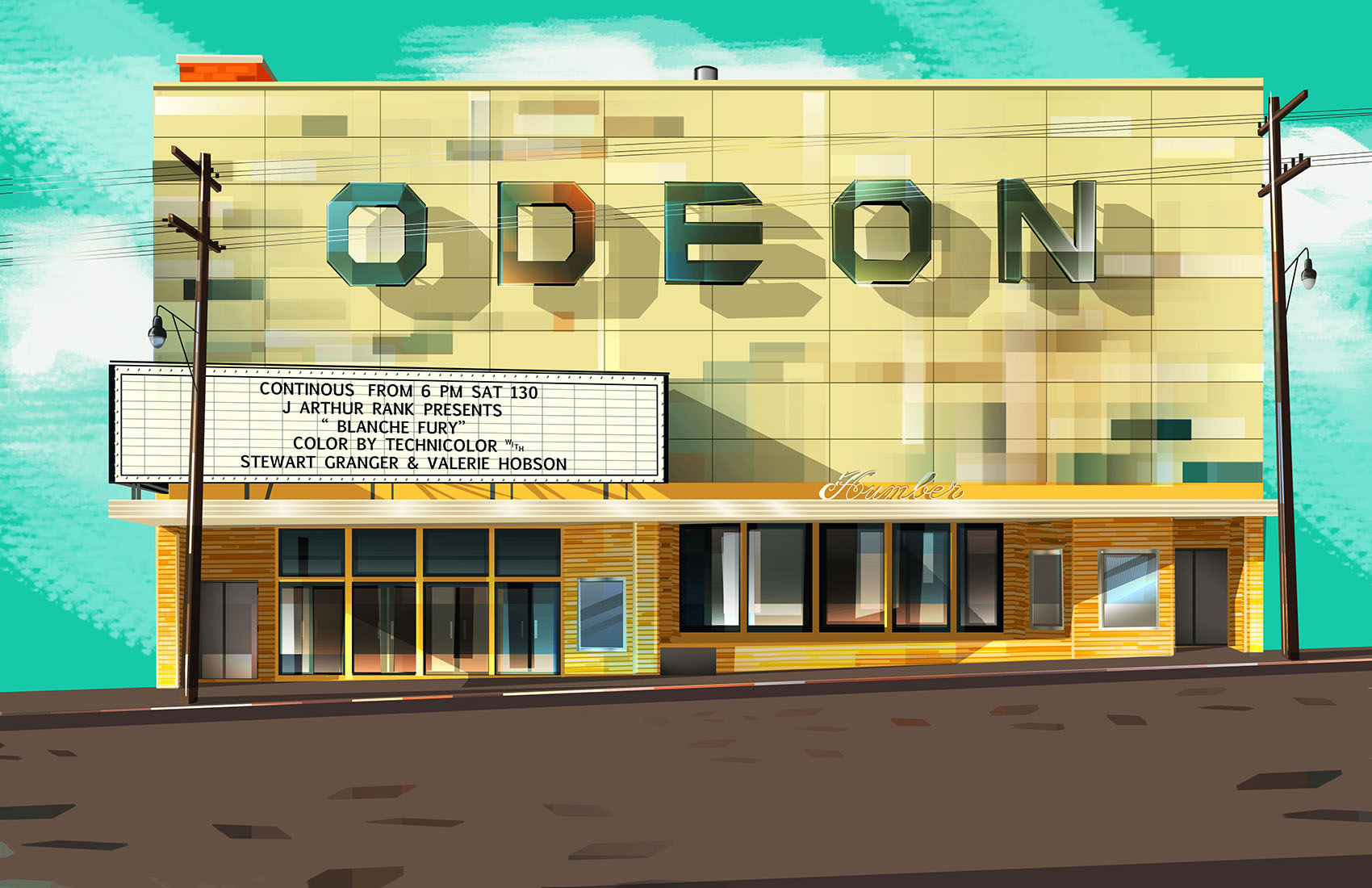 The Odeon - vintage theatres of Toronto series cinema city colourful illustration old print retro toronto vector vintage