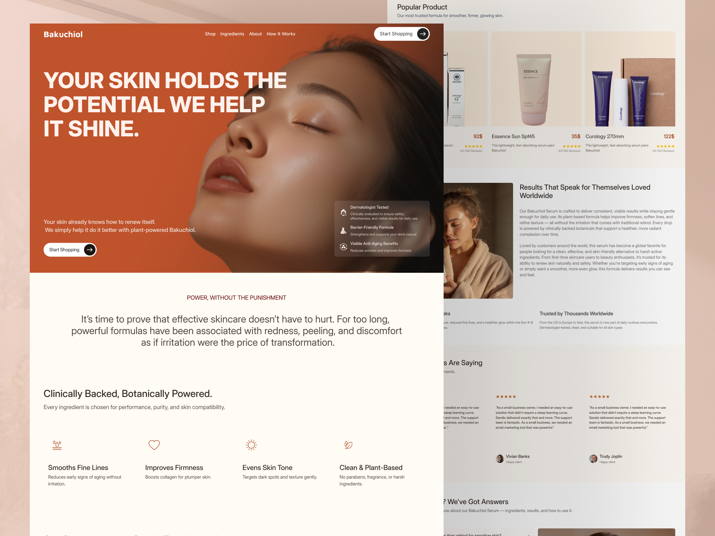 Bakuchiol Skincare Website UI/UX Design — Premium eCommerce Expe beautybrand branding cleanui cosmeticwebsite digitaldesign ecommerce homepage interactiondesign landingpage minimaldesign moderndesign productdesign skincarewebsite uidesign uiux userexperience uxdesign webdesign webinterface websiteinspiration