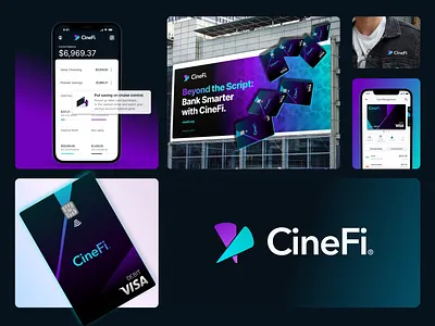 Branding: CineFi brand identity brand system branding cinematic colors pallette design system digital banking entertainment branding fintech gradient design graphic design logo modern branding typography visual identity