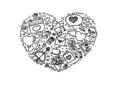 Day 015-365 Happy Valentine's Day cute heart icons illustration ink love valentines day