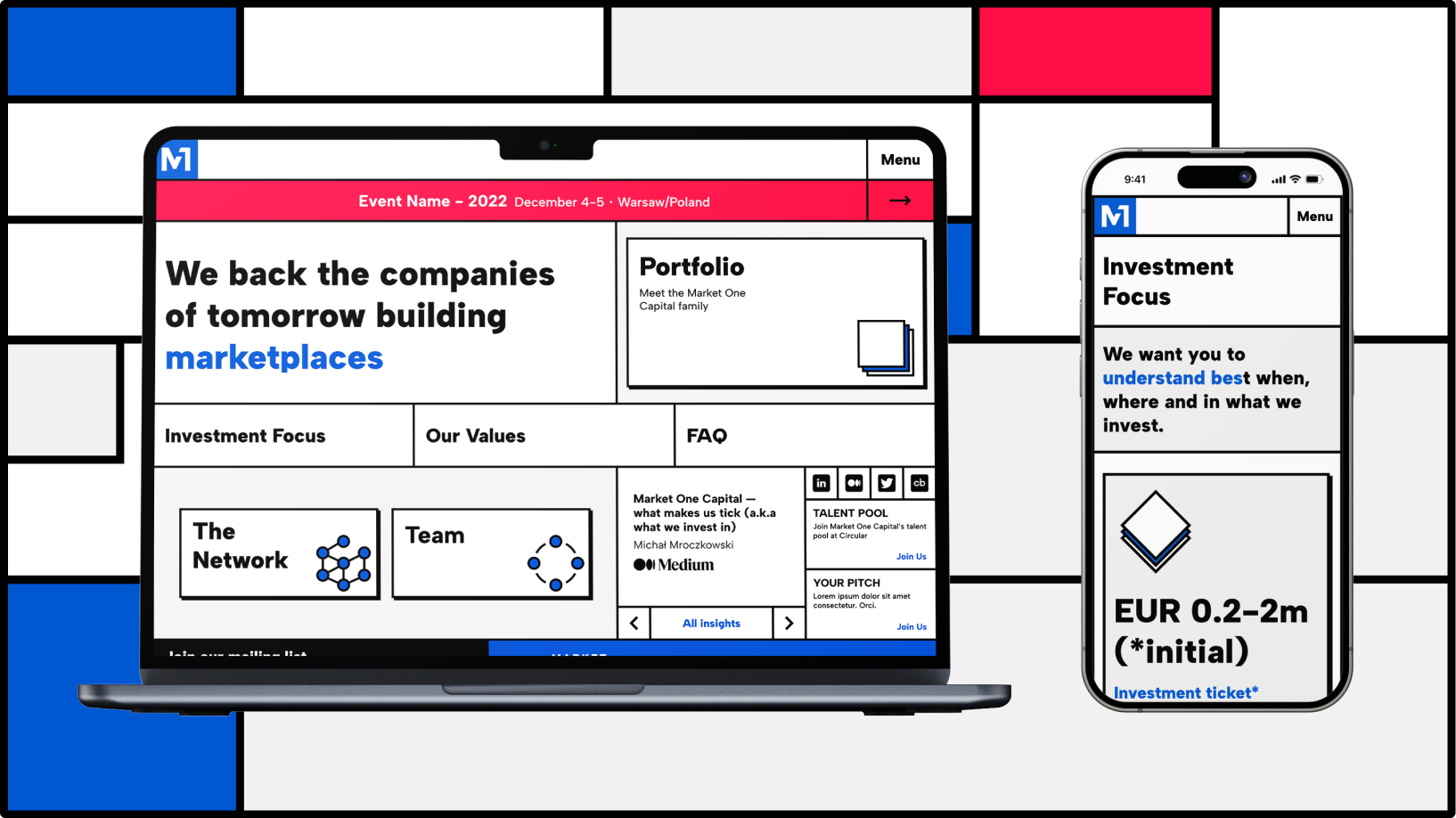 Web design for an investment fund inspired by Piet Mondrian animation graphic design ui ux