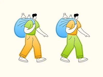Eco Friendly Poster Illustration awareness blue bottle character eco ecology environment flat garbage green illustration orange plastic poster recycling sustainability trash vector volunteer yellow