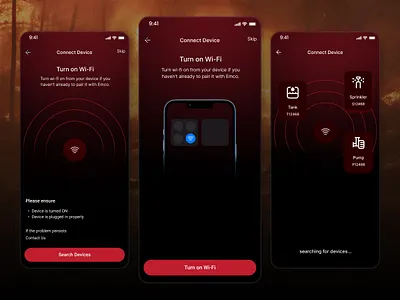 IoT Device Connection Flow – Smart Home App UI/UX bluetooth connect dark theme design devices glass effect gradient hardware ios iot device mobile app qala trending ui ux wifi