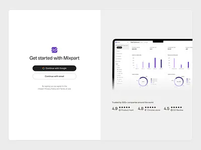 Mixpart - Sign in page analytics authentication button chart create dashboard design email google gradient lightmode login signin signup ui ux webapp website