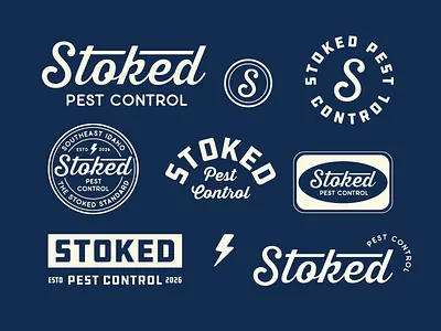 Stoked Pest Control – Brand Identity & Logo System badge design blue collar branding brand identity brand system contractor branding custom lettering exterminator home care branding home services branding landscaping lifestyle brand logo design pest control residential services retro branding service business logo small business branding truck wrap design visual identity workwear branding
