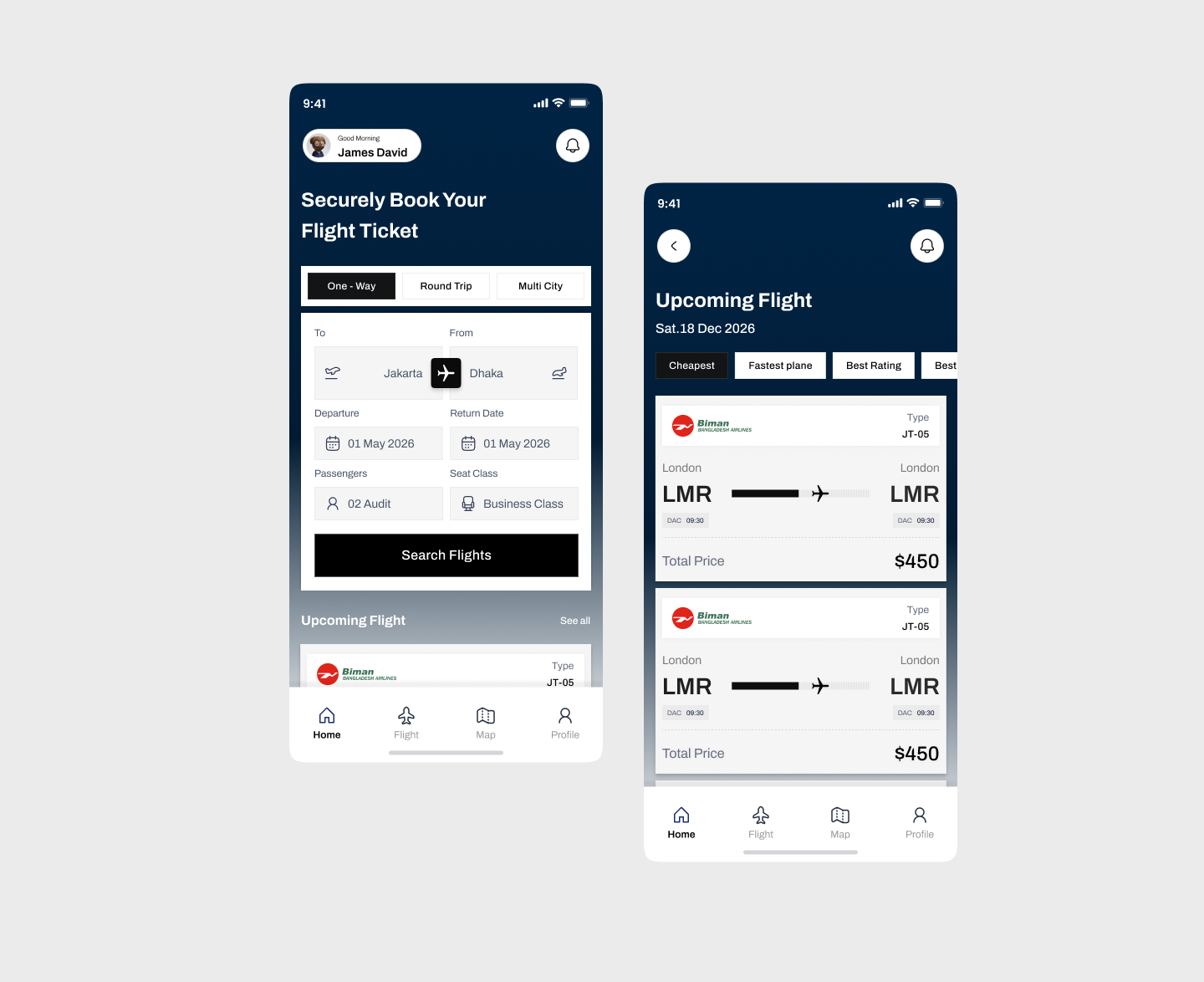 Example of Air Ticket Booking Mobile App UI UX Design