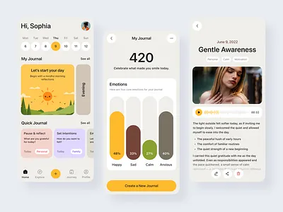 Journal App by Alex Pavlov app calendar calm daily design focus goals graphic design habits journal learning life mobile mood photo tasks ui ux vector