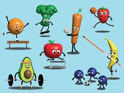 Healthy and Fit active apple avocado banana blueberries broccoli carrot cute fit fitness food fruit health healthy orange sports strawberry vegetables veggies workout