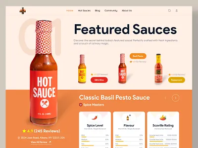 Hot Sauce HQ - Review and Social Platform b2c brand branding customer reviews dgpro studio figma finn design food beverage hot sauce jahidjaykar minimal product details review review platform sass social platform uidesign uiux user reviews website website design