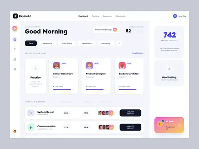 Interview Preparation SaaS — AI Learning Platform UI admin panel ai dashboard b2c saas design career coaching app dashboard dashboard ui edtech ui hiring dashbard interview app interview prep platform interview trainer learning management system product design saas app saas dashboard saas hiring training app web app design