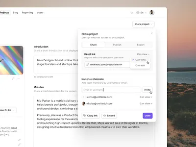 Share project — Untitled UI copy link invite team product design share modal ui design