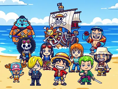 One Piece Crew🏴‍☠️ anime branding character chibi cute doodle fanart flat friendship icon illustration japanese kawaii logo luffy manga one piece pirates sea team