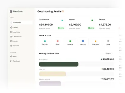 FlashBank - Financial Management Dashboard bank banking clean dashboard expenses finance financial fintech income management payment product product design saas salary transaction ui ui design ux wallet