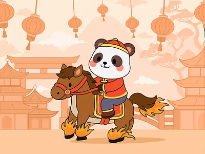 Lumi Panda - Lunar New Year! animation character character design chinese event fetive gold horse illustration ip lunar mascot new year panda red