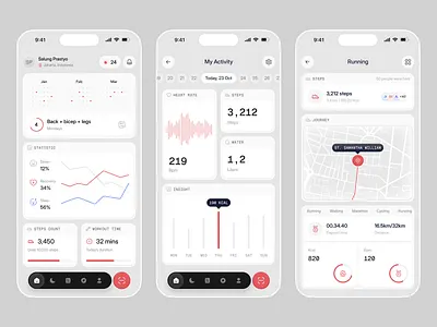 Fitness & Health Monitoring App activity tracker app app design dashboard data visualization design fitness app health tracker ios design minimal mobile running app ui ui design ui ux user interface