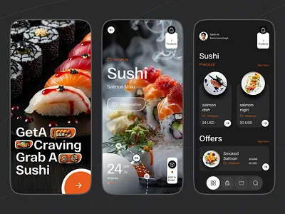 Premium Sushi Delivery App UI/UX Case Study cooking dark ui delivery driver food food app food delivery app food payment food restaurant app foodordering hamburger mobile app mobile app design online food online food order app online shop ordering app restaurant app restaurant discovery sushi sushi app