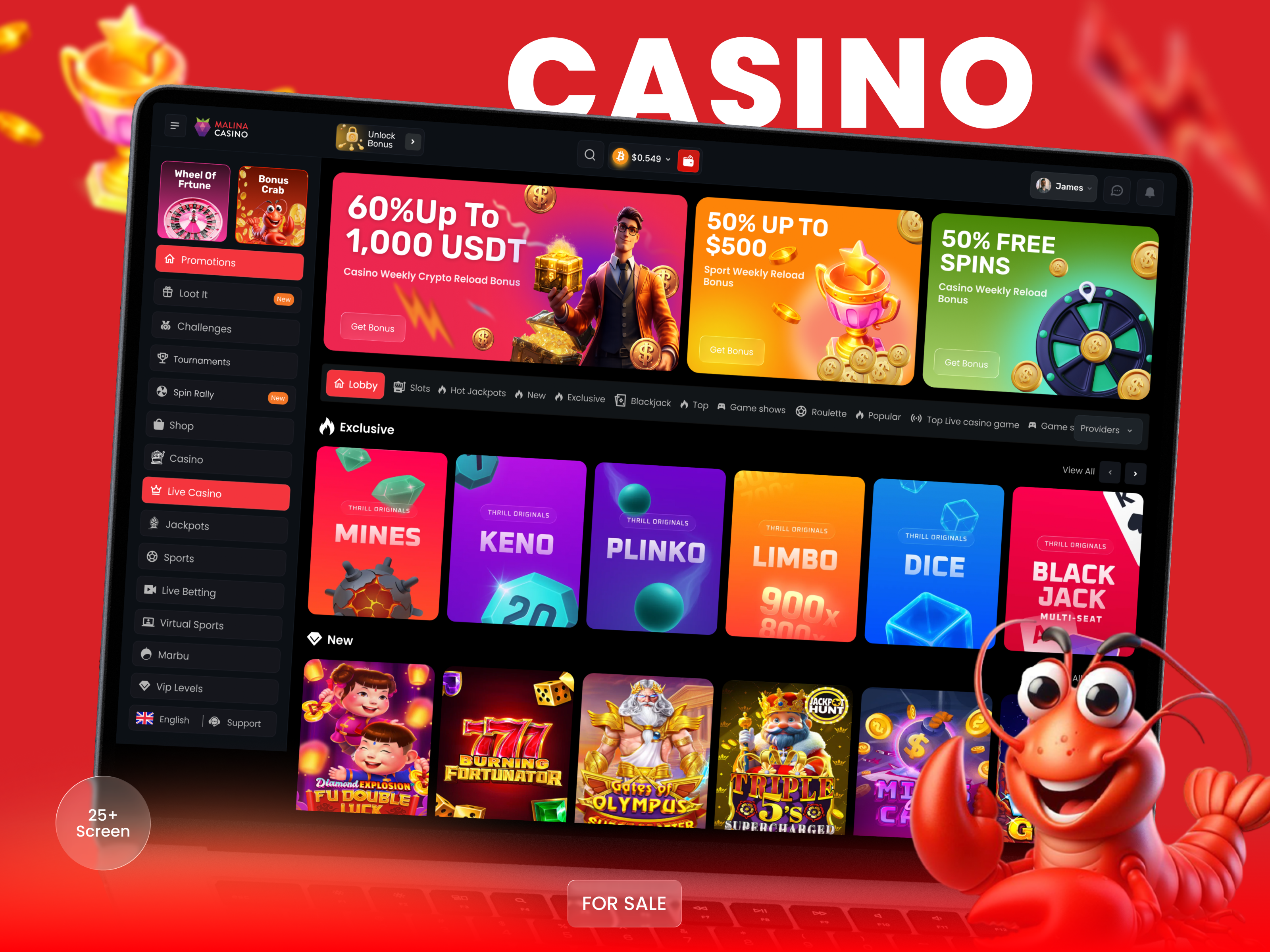 Example of Online Casino Platform – Dark Gaming Dashboard UI