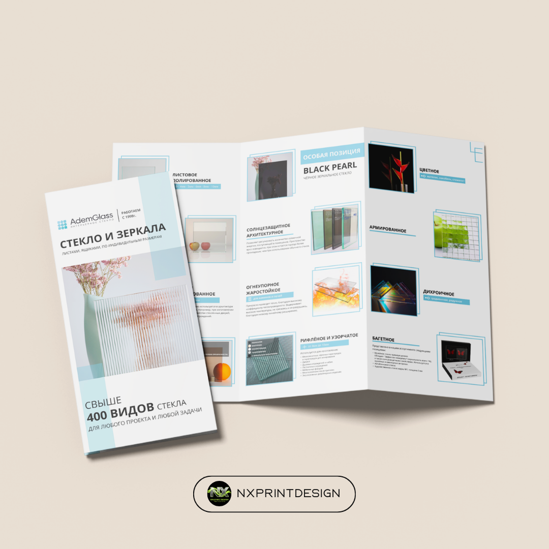 Trifold Design for AdemGlass company booklet brochure graphic design print design trifold