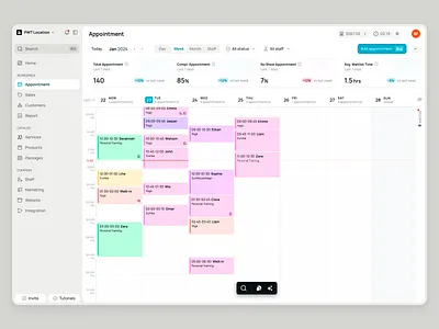 Schedulo — Calendar in SaaS Booking Management ai appointment booking business calendar customer dashboard marketing payment product design saas saas design schedule services staff management ui ux web app web builder web design