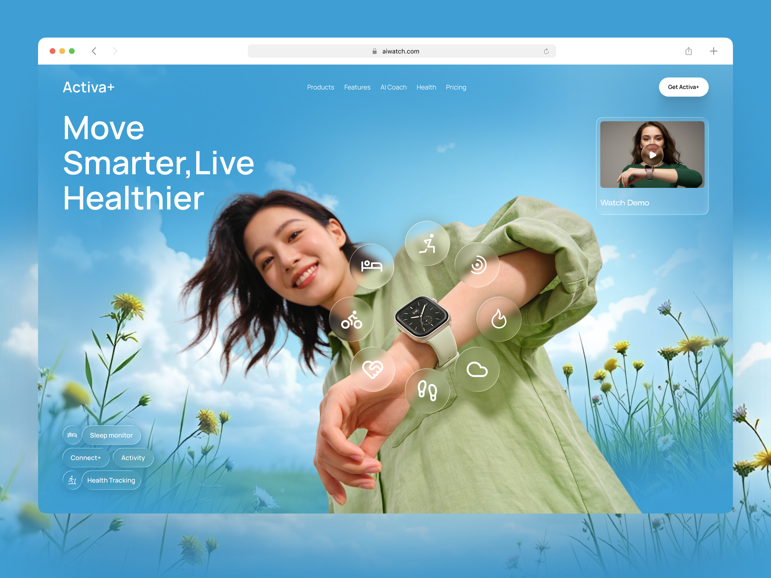 AI Watch UI Design Concept 3d activity ai ai product ai website design landing product ui watch web web design website