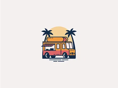 Foodtruck beach brand identity branding car coconut tree fast food food hotdog illustration junk food logo logo design logofolio nature rv sun sunset truck vacation visual identity
