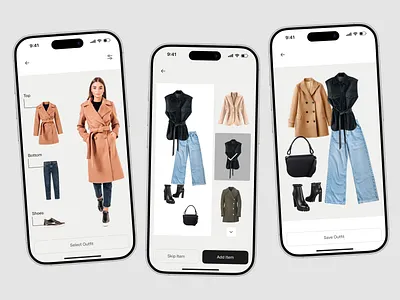 AI Wardrobe Mobile App – Add & Select Outfit UI Design ai fashion app ai styling app ai wardrobe app app app desig digital closet fashion app design fashion ui mobile mobile app mobile app design mobile ui outfit planner outfit selection ui smart wardrobe ui design wardrobe app