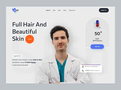Premium Hair & Skin Medical Solutions clean clean ui clinic contrast doctor hair loss healthcare landing page medical minimalist pharmacy skin care supplements web design website website design wellness