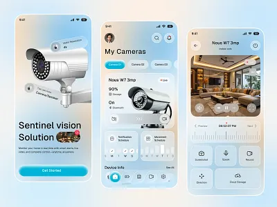Security Camera Control Mobile App ai security app design camera control cctv app home security minimal design mobile app modern app mordern design motion detection product design safety app security camera app smart camera smart home smart security two way audio ui design ux design video surveillance