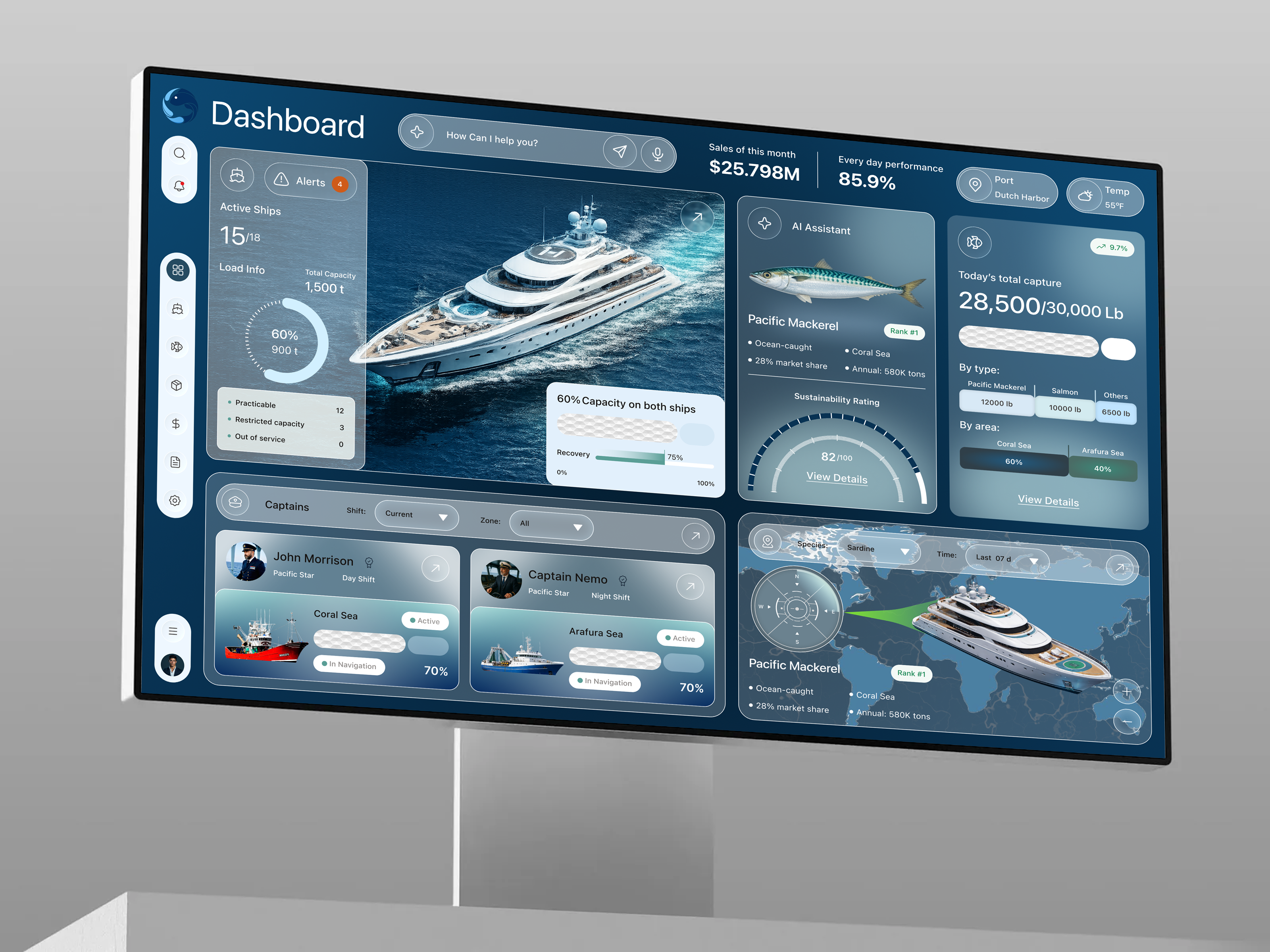 🎣 Fish Hunting Dashboard – UI/UX Concept analytics clean ui creative design dark mode ui dashboard data visualization design inspiration design system fishing analytics fleet management information design inspiration modern ui ocean ui product design saas design tracking system ui design ux research wireframe
