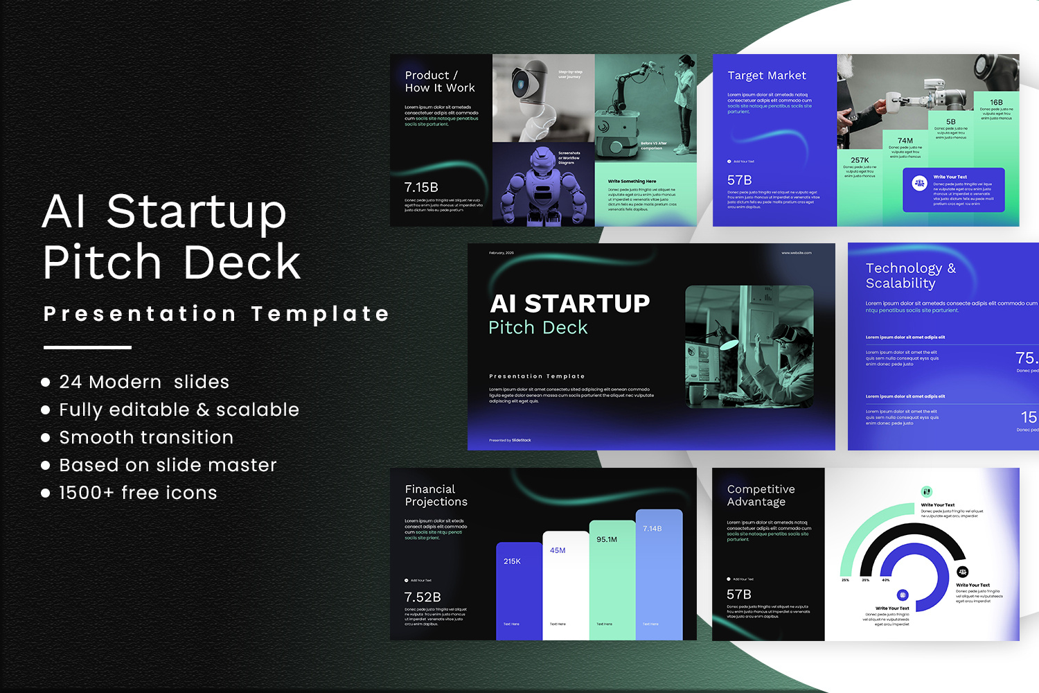 AI Startup Pitch Deck Presentation ai business clean deck design funding growth idea innovation investors modern pitch presentation professional simple slides startup strategy tech template