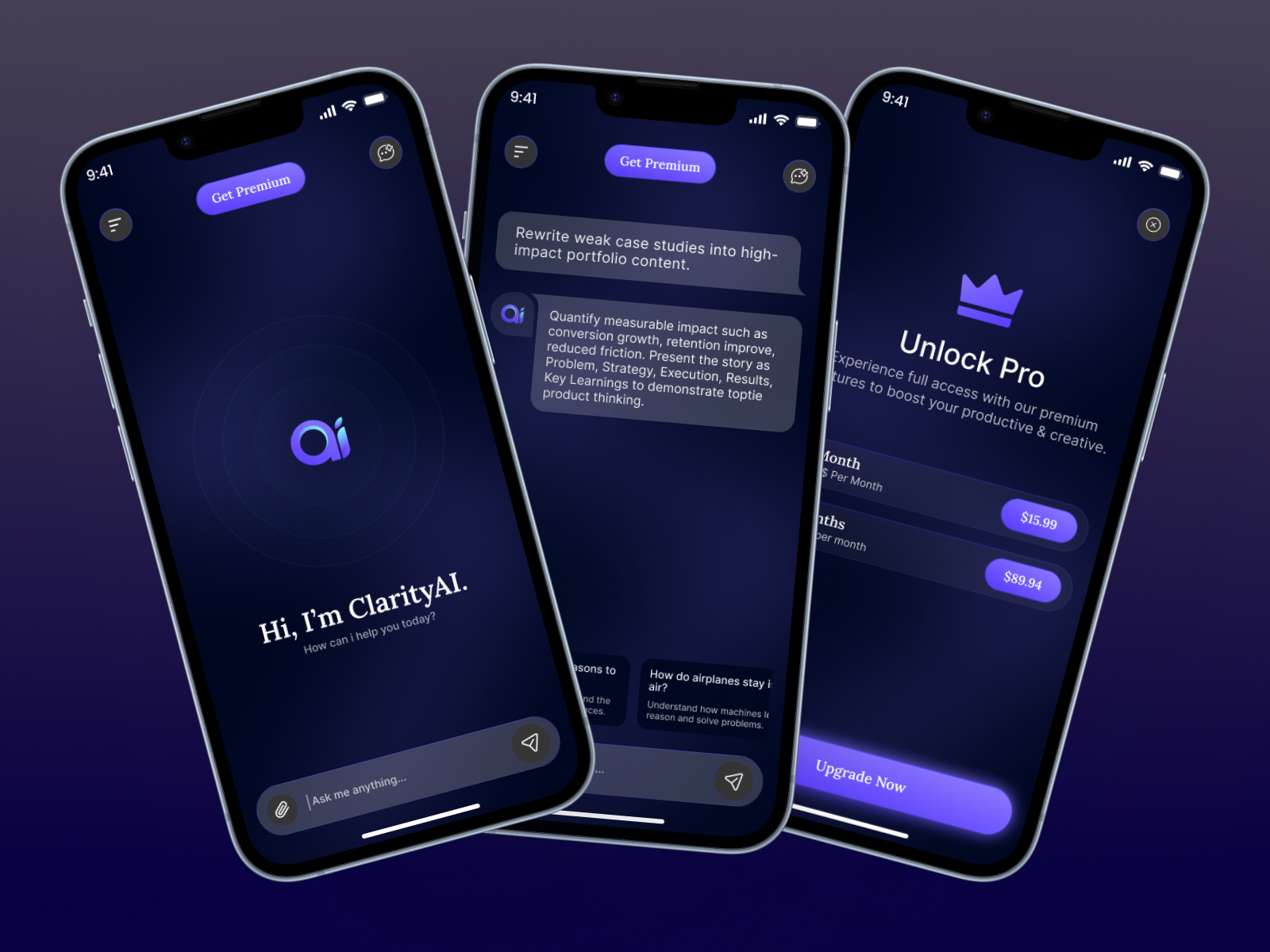 AI assistant App UI ai app design ai assistant app app ui design case study chat interface clean ui conversational ai dark mode ui design dribbble minimal design mobile app design modern app modern design product design ui ui design ux ux design web app