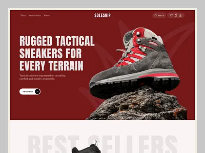 Tactical Sneaker E-commerce Website Design e commerce website ecommerce ecommerce design fashion ecommerce fashion website footwear landing page design minimal ui minimalist online shopping online store product design retail website shoes sneaker ecommerce sneaker store sneakers uiux web design website design