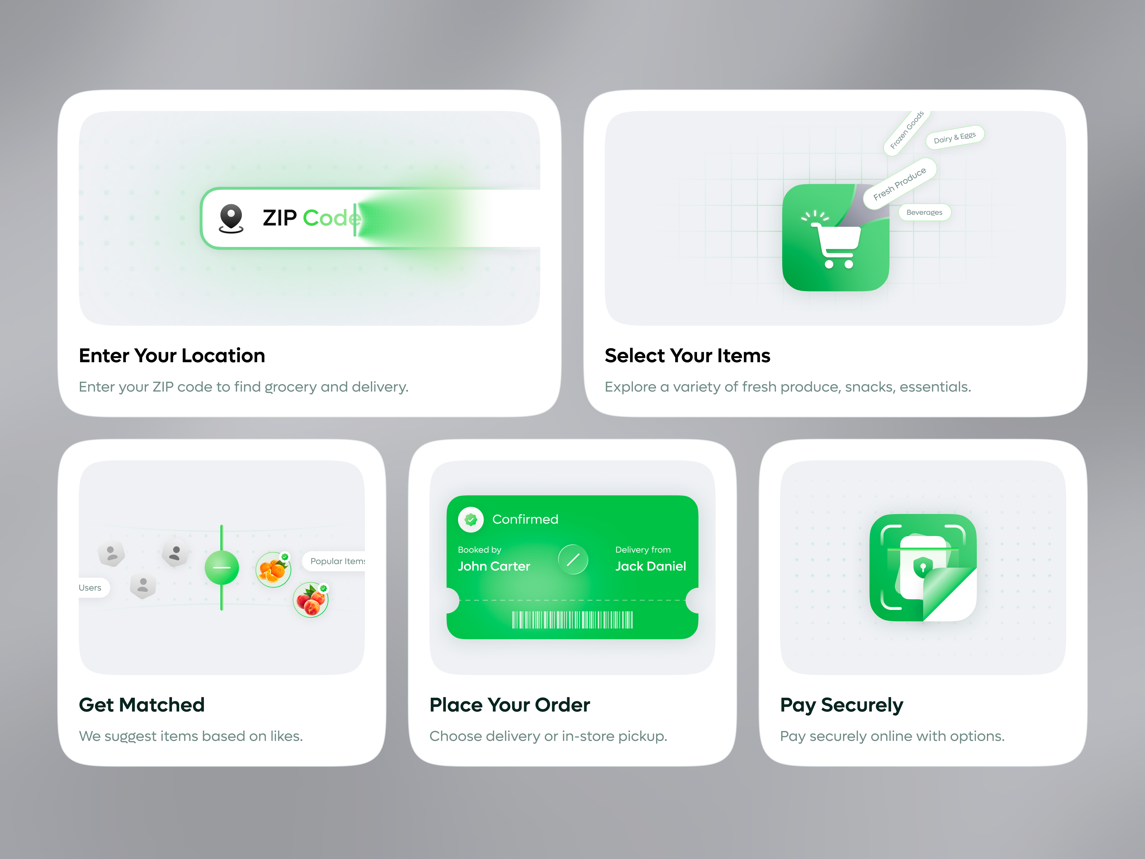 Grocery Landing Page Card UI app design card ui checkout flow clean design design system ecommerce design figma food delivery grocery app landing page minimal ui mobile app modern ui payment ui product design ui design user experience user interface ux design web design